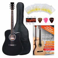 Classic Cantabile Chitarra folk con pickup Starter-Set con 5 accessori, colore nero