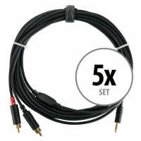 Pronomic Stage J3RC-6m Audiokabel 3,5mm Stereo-Klinke/Cinch 6m schwarz 5x Set