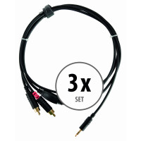 Set de 3 cables de audio Pronomic Stage J3RC-1,5m, 3,5 mm jack estéreo/cinch 1,5m negro