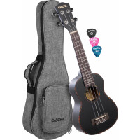 Cascha Premium Mahagoni Sopran Linkshänder Ukulele Set Schwarz