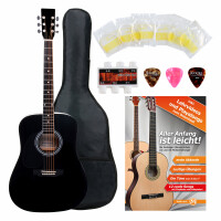 Classic Cantabile Acoustic Guitar for Left-Handers Starter-SET incl. 5-piece accessory set, black