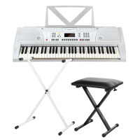 FunKey 61 synthétiseur blanc SET y le trépied et le tabouret