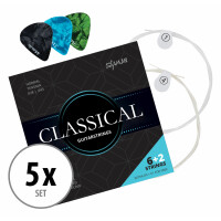 Shaman Classical Saiten für Konzert-Gitarre inkl. 2 Ersatzsaiten und 3 Plektren 5x Set