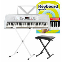 FunKey 61 synthétiseur blanc SET y le trépied et le tabouret