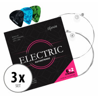 Shaman Electric Saiten für E-Gitarre inkl. 2 Ersatzsaiten und 3 Plektren 3x Set