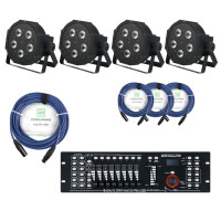 4x Set Showlite FLP-5x8W Faro con Controller DMX Master Pro USB + Cavi