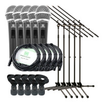 Pronomic Microphone DM-58 Vocal avec Interrupteur Set de 5 avec 5 x 5m câble XLR + 5x stand + pince