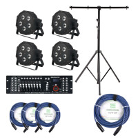 4x Set Showlite FLP-5x8W Faro con Controller DMX Master Pro USB + Supporto + Cavi