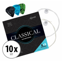 Shaman Classical Cuerdas clásicas para guitarra + 2 cuerdas extra y 3 púas set de 10