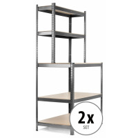 2x Set Étagère d'établi Stagecaptain WBR-175 SR avec étagères en bois argent