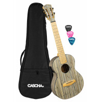 Cascha 2317E Tenor Ukulele Bamboo Graphit Bundle mit Tonabnehmer