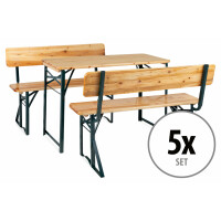 Stagecaptain BBDL Hirschgarten Ensemble 5x table et banc bois avec dossier de jardin/balcon 119 cm