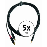 set van 5 Pronomic Stage J3RC-3m audio kabel 3,5mm stereo klink /cinch 3m zwart