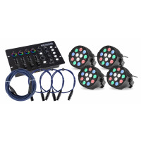 4x Showlite SPS-121 LED Smart Party Spot Set con controller DMX e cavi