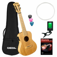 Cascha HH 2313E Konzert Ukulele Bamboo Natur mit Tonabnehmersystem Set