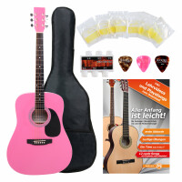 Classic Cantabile Westerngitarre Starter-SET inkl. 5-teiligem Zubehörset pink