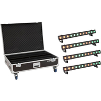 Ensemble Eurolite 4x LED IP T-PIX 12 HCL Barre Incl. Flightcase Avec Roulettes