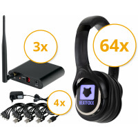 Beatfoxx SCPS-643 USB-C Silent Disco V2 Party Set mit 64 Kopfhörern und 3 Sendern