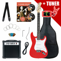 Rocktile Banger's Pack E-Gitarren Set Red inkl. Verstärker, Tasche, Stimmgerät, Kabel, Gurt, Saiten und Schule inkl. CD/DVD