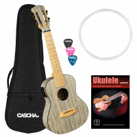 Cascha HH 2316E Konzert Ukulele Bamboo Graphit mit Tonabnehmersystem Set