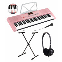 McGrey LK-6120-MIC Set de teclado luminoso con micrófono con soporte y auriculares en rosa