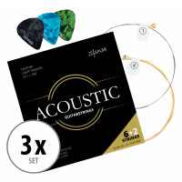 3x Shaman Electric Cuerdas para guitarra acústica incl. 2 cuerdas de repuesto y 3 púas Set