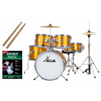 XDrum Junior Pro Kids batería Sunset Gold Sparkle con manual y DVD incluido - naranja