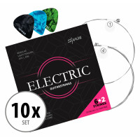 Shaman Electric Saiten für E-Gitarre inkl. 2 Ersatzsaiten und 3 Plektren 10x Set