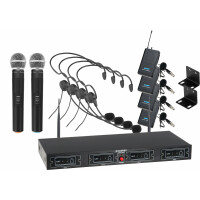 McGrey UHF-2V4H Quad radiomicrofoon set met 2x handmicrofoon, 4x headsets en bodypack zender