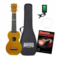 Mahalo Kahiko PLUS Serie Sopran-Ukulele Wide Neck Trans Brown Set