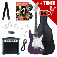 Rocktile Banger's Pack E-Gitarren Set Purple inkl. Verstärker, Tasche, Stimmgerät, Kabel, Gurt, Saiten und Schule inkl. CD/DVD