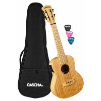 Cascha 2313E Konzert Ukulele Bamboo Natur Bundle mit Tonabnehmer