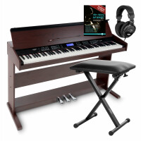 FunKey DP-88 II Digitalpiano braun Set mit Economy Keyboardbank, Kopfhörer und Klavierschule