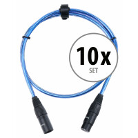 set van 10 Pronomic Stage XFXM-blue-1 microfoonkabel XLR 1 m metallic blue