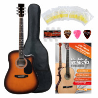 Classic Cantabile Chitarra folk con pickup Starter-SET con 5 accessori, sunburst