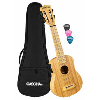 Cascha 2312E Sopran Ukulele Bamboo Natur Bundle mit Tonabnehmer