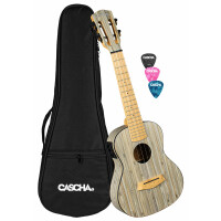 Cascha 2316E Konzert Ukulele Bamboo Graphit Bundle mit Tonabnehmer