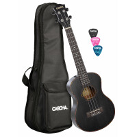 Cascha HH 2305L Premium Mahagoni Tenor Ukulele Set Schwarz Linkshänder