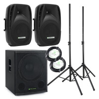 Pronomic 118S-212A Actief PA-systeem Set luidspreker 12" en subwoofer 18" incl. statieven 600 watt