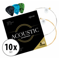 Shaman Acoustic Saiten für Western-Gitarre inkl. 2 Ersatzsaiten und 3 Plektren 10x Set