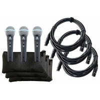 Pronomic DM-58-B Microfono vocale con interruttore Set 3 pezzi con 3x cavo XLR 5m