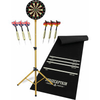 Stagecaptain DBS-1715C BullsEye Champion Dartscheibe + Ständer und Matte Set Gold