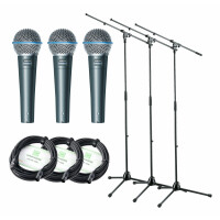 Shure Beta 58A Mikrofon 3x3 Set+ Ständer+ Kabel 3 Mikrofone