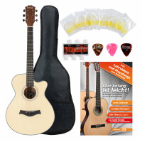 Rocktile WSC-101C NT Guitarra acústica folk, concierto Set con Pack de 5 accesorios y funda