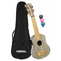 Cascha 2315E Sopran Ukulele Bamboo Graphit Bundle mit Tonabnehmer - 1A Showroom Modell (Zustand: wie neu, in OVP)