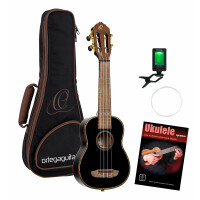 Ortega Onyx Series Sopran Ukulele All Gloss Black Set