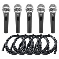 Pronomic Microphone Vocal DM-58 avec Interrupteur Starter Set de 5 avec 5x 5m câble XLR