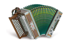 Strasser 4/III Professional Harmonika 4-Rijig, 3-Stemmig G-C-F-B Met X-Bass, Notenhout/Groen