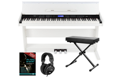 FunKey DP-88 II Digitalpiano weiß Set mit Keyboardbank, Kopfhörer und Klavierschule