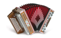 Strasser 4/III De Luxe Harmonika 4-reihig, 3-chörig G-C-F-B, mit X-Bass, Mahagoni/Schwarz - 1A Showroom Modell (Zustand: wie neu, in OVP)